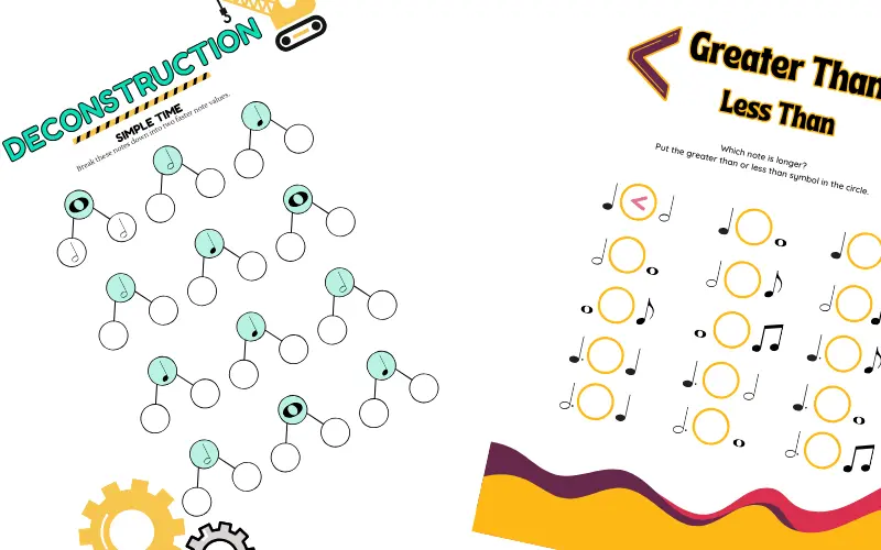 Preview of the note-value worksheets