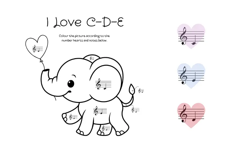 C D E Music Coloring Page preview