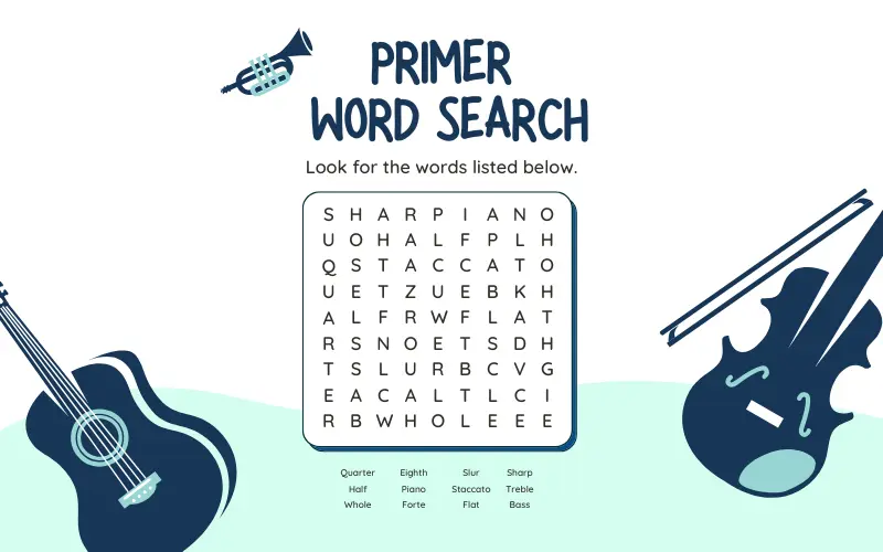 Primer Music Word Search preview